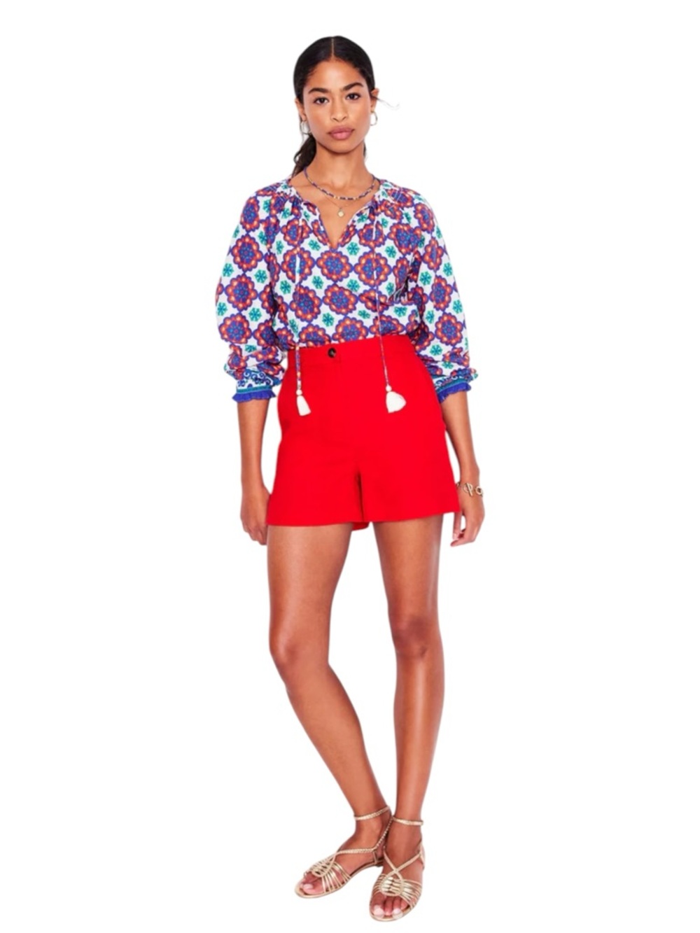Anthropologie Boden Printed Cotton Blouse Colourful Size 10